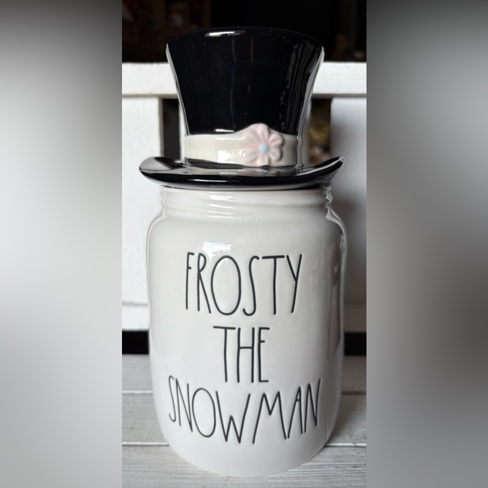 Rae Dunn White Ceramic “Frosty the Snowman” Baby Canister Black Hat